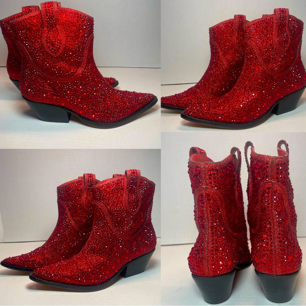 BNIB FIRST QUALITY Jessica Simpson Red Tamira 2 Rhinestone Ankle Boots 6M - Picture 5 of 16